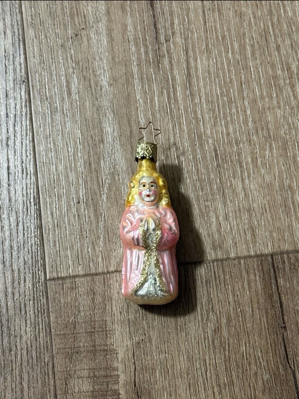 Vintage Inge Glas Glass Christmas Ornament Pink Angel Praying Made in Germany